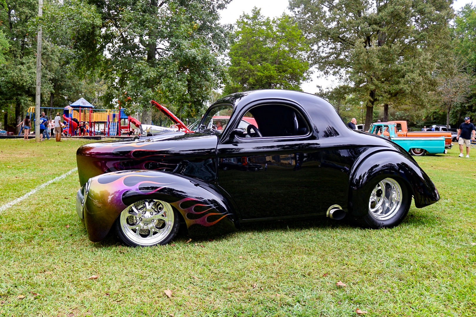 2026 Best in Show — custom Willys coupe with flame paint, front view